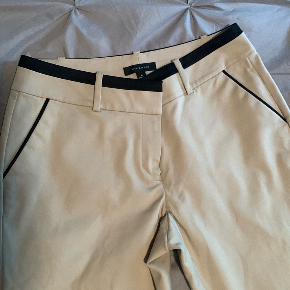 Anne Taylor Khaki pants- new, never worn! Size 8! Trimmed in black!